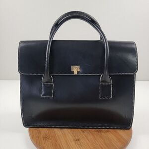 Lamberston Truex Boxcar Black Leather Handbag Bag Purse Italy